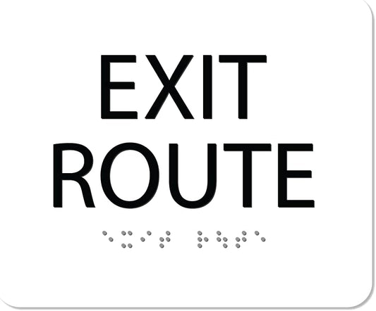 ALPHA DOG ADA SIGNS - Exit Route Sign with Braille for Your Business, 5x6 Inch, ADA Compliant, Indoor or Outdoor, Easy Installation, Made in the USA, White