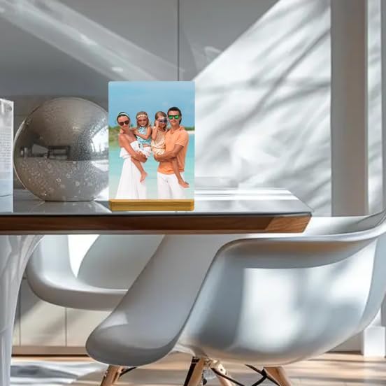 Custom Metal Photo Prints Personalized Picture Gifts with Natural Bamboo Base for Family, Friends and Lovers (Vertical)