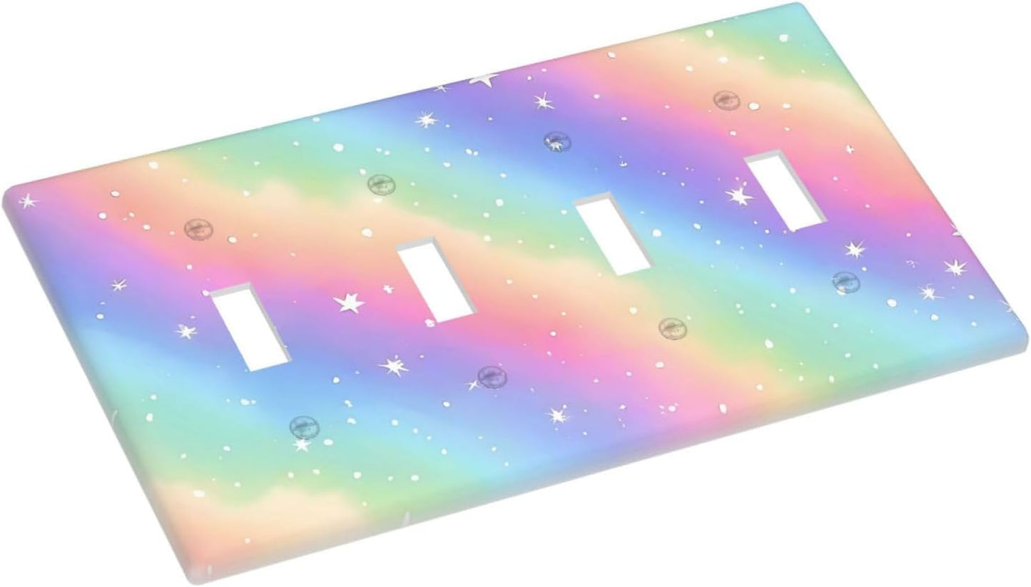 Decorative Light Switch Cover Plate Pink Blue Purple Iridescent Rainbow 4 Gang Wall Plates for Electrical Outlets Quad Toggle Switch Plate Covers Outlet Covers Faceplate for Bedroom Decor