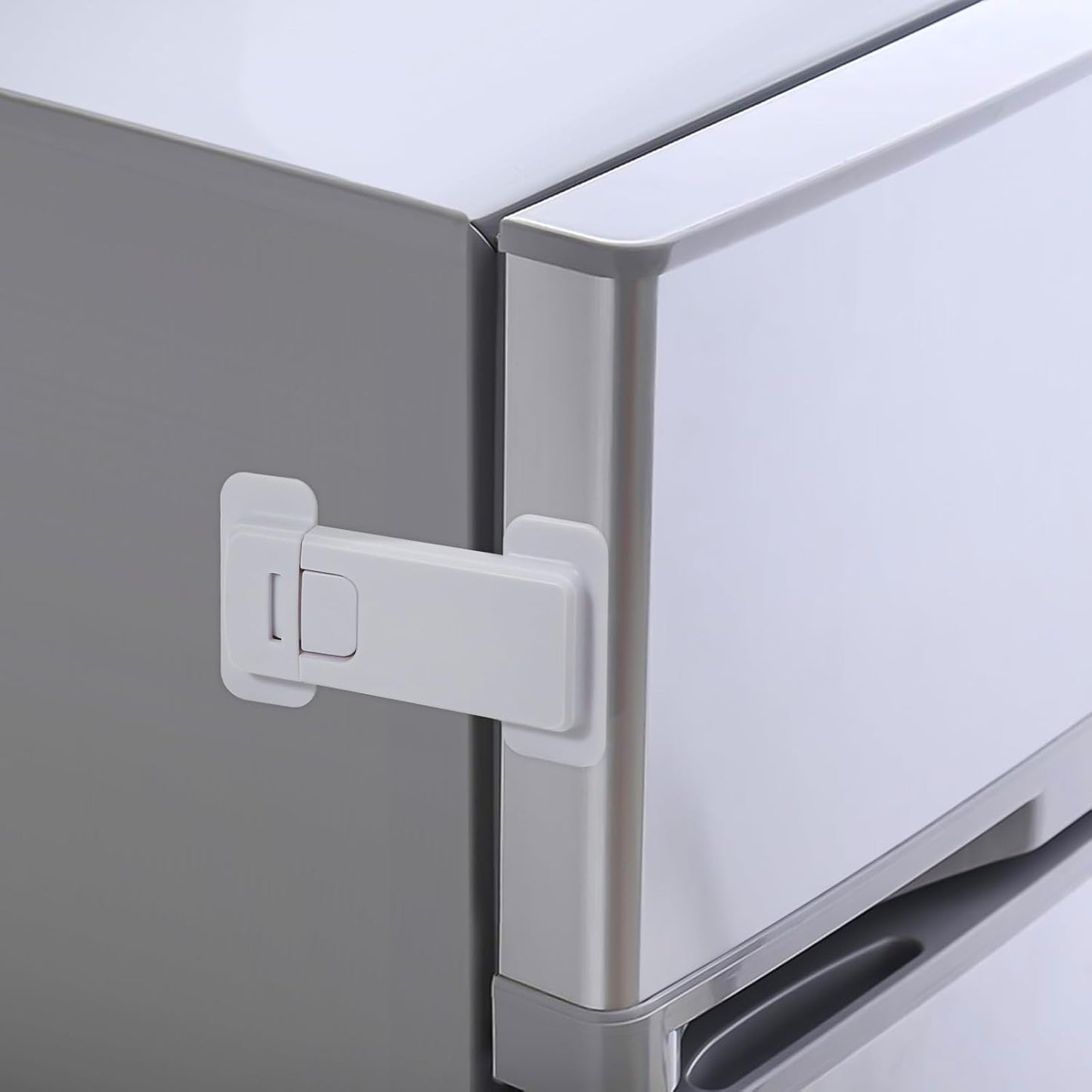 Fridge Locks for Kids, Child Proof Refrigerator Lock, Baby Safety French Fridge Door Lock, Child Cabinet Locks with Strong 3M Adhesive, No Drill, Tool-Free Install (2 Pack, White)