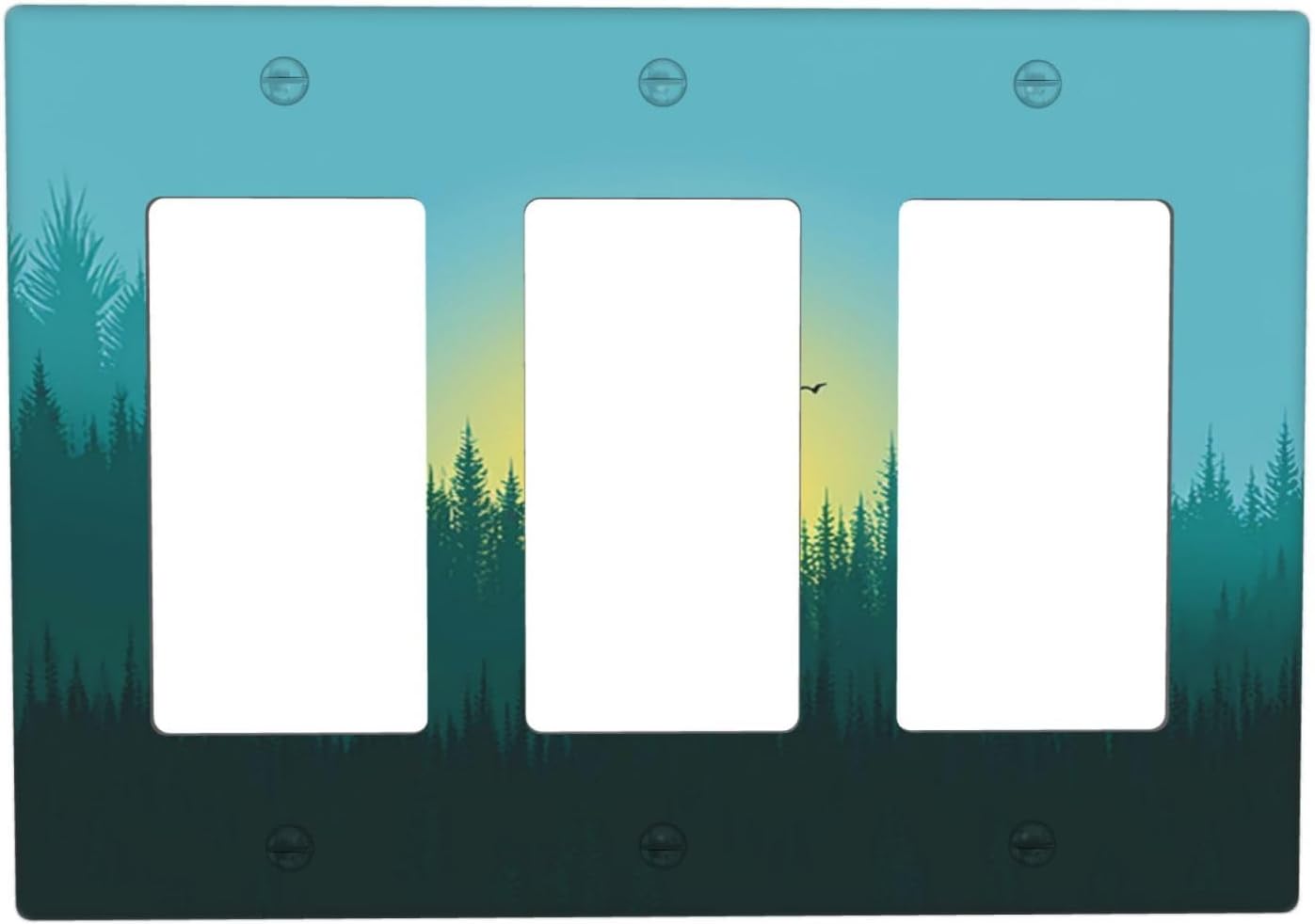 Green Forests And Birds Sun Woodland Light Switch Covers 3 Gang Rocker Decorative Triple Outlet Wall Plate Cover Electrical GFCI Switchplate for Bedroom Bathroom Decor