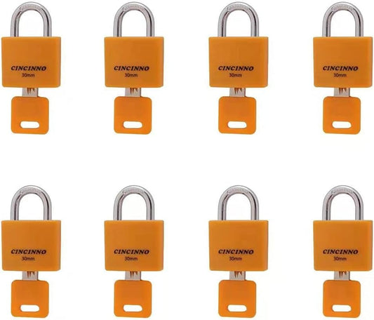 Set of 8 Small Locks，Covered Aluminum Keyed Alike Padlocks，30MM Weatherproof Lock with Same Key,Outdoor Padlock for Sheds, Storage Unit ，School Gym Locker, Toolbox