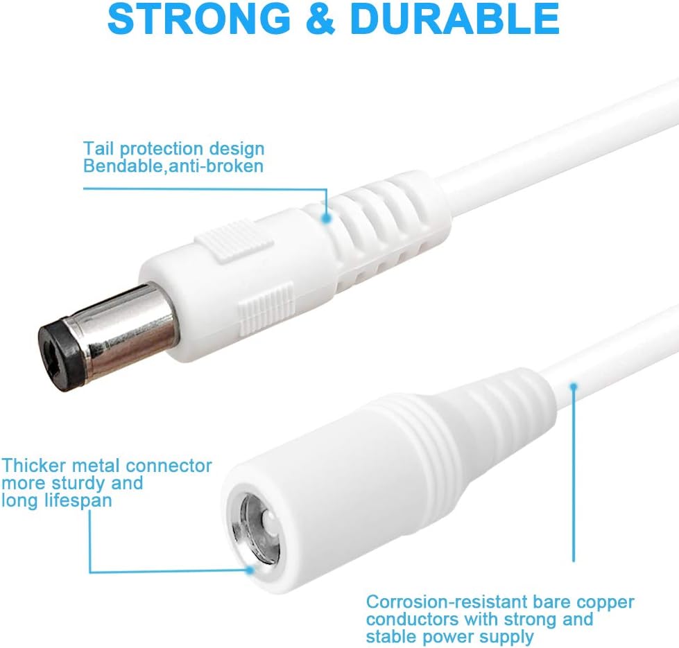 SIOCEN 2-Pack 10FT DC Power Extension Cable,5.5mm x 2.1mm Extension Cord,12v Extension Cord for Security Camera CCTV IP,Router,LED Strip,5V 9V 24V 12 Volt Male to Female Plug Supply Adapter Power Cord