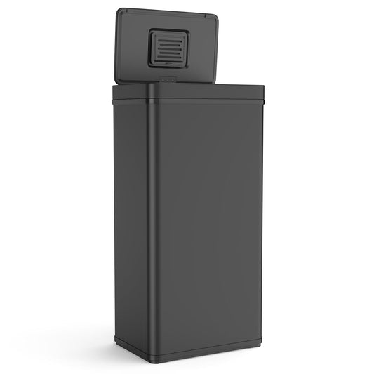 70L / 18.5 Gallon Smart Automatic Trash Can with Deodorizer Compartment, Stainless Steel Body and Mute Sensor Lid for Kitchen Office Living Room and More, Assemble Large Capacity Garbage Can - Black