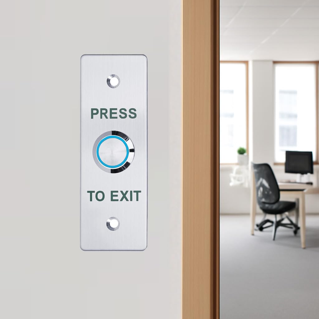 Push to Exit Button，12V DC Push to Exit Switch with LED Light, IP67 Waterproof,NC/NO/COM Outputs, Surface Mount Request-to-Exit Device for Access Control Systems (115X40-B)