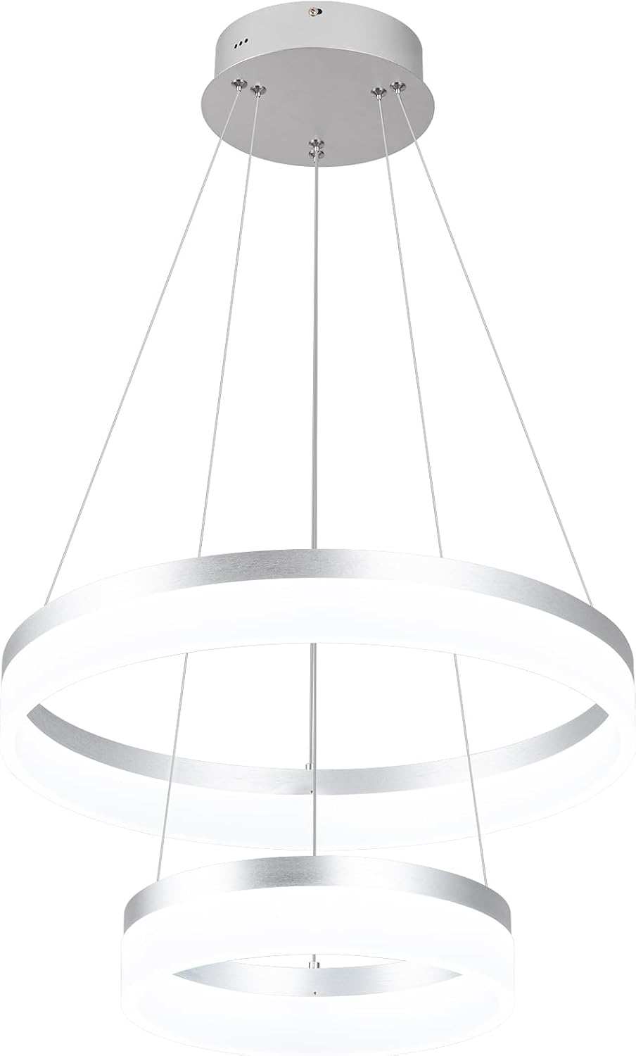 Buccleuch 2-Ring Modern LED Chandelier - Dimmable Silver Round Pendant Light, Height Adjustable ETL-Certified Ceiling Light for Dining Room, Kitchen Island, Living Room, Bedroom, Foyer