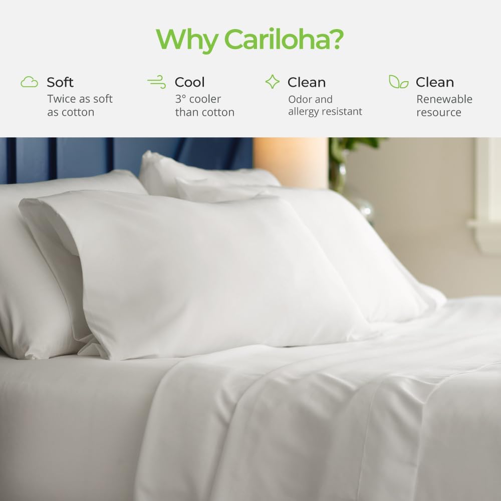 Cariloha Aloha Soft 4-Piece Sheet Set | White | King | Made from 100% Viscose derived from Bamboo | Introductory Sheet Line