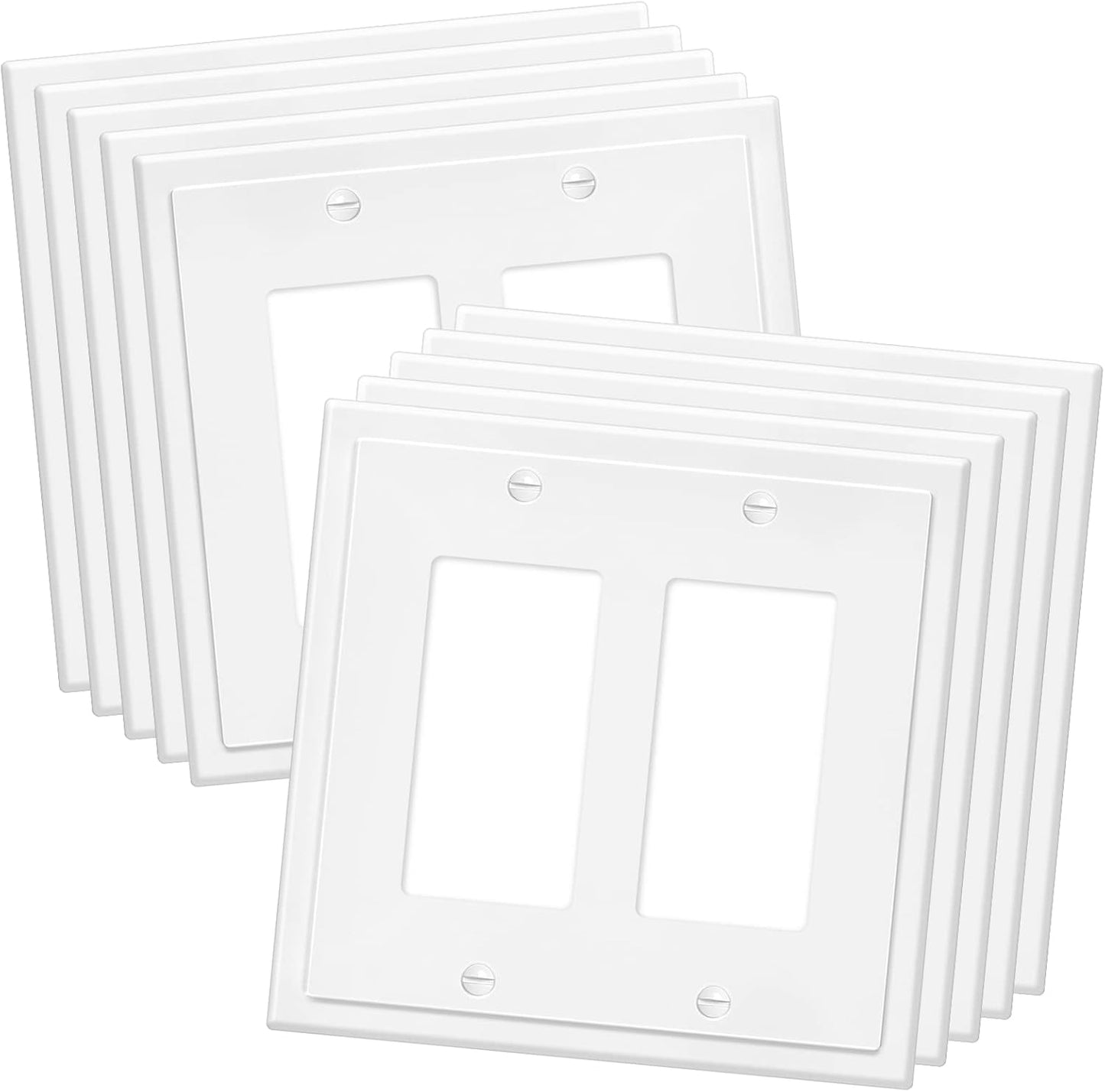 2-Gang Modern Edge Decorative Wall Plate Cover Switch Outlet Double Decorator Electrical Faceplate for Light Switches, Smart Switch, GFCI, Dimmers, Receptacle, USB Outlet (10 Pack, Double Decorator)