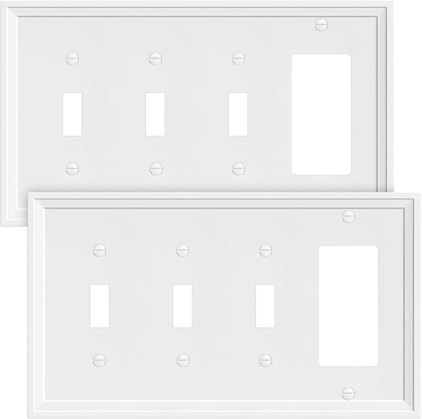 2-Pack Combo Decorator/Tripple Toggle Light Switch Cover Plate, Pure White Modern Decorative Electrical Outlet Covers, Bamboo Fiber Wall Switch Plates and Outlet Covers