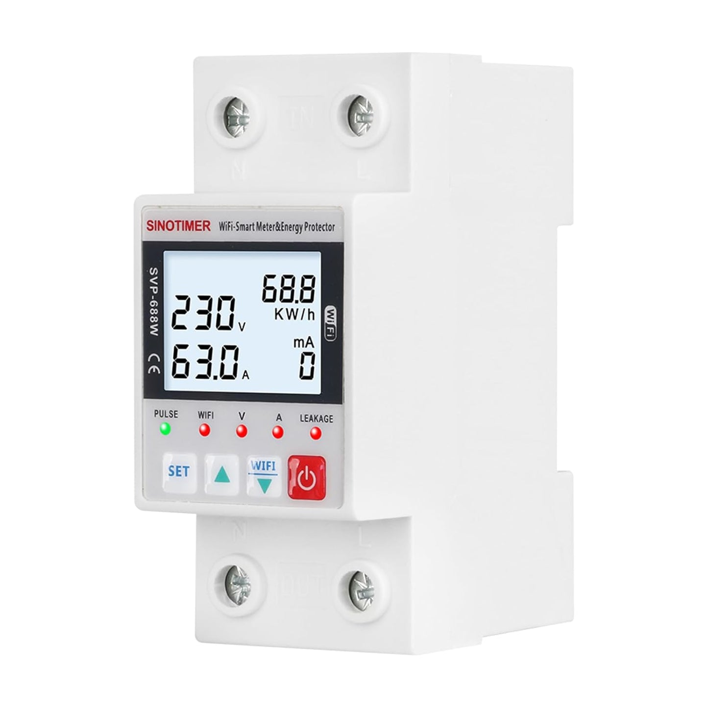 WiFi Smart Energy Meter AC 63A 80-300V WiFi Earth Leakage Over Under Voltage Protector Circuit Breaker Din Rail Electricity Energy Monitor APP Remote Control Smart Life 230V (LCD)