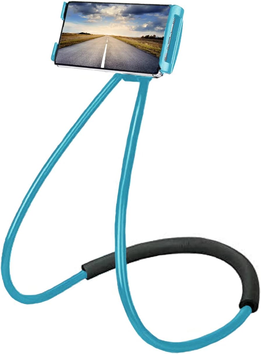 Chapter Seven Universal Smart Mobile Phone Stand,Hanging on Neck Cell Phone Mount Holder, Flexible Lazy Bracket DIY Free Rotating for Multiple Functions (Black) (Blue)