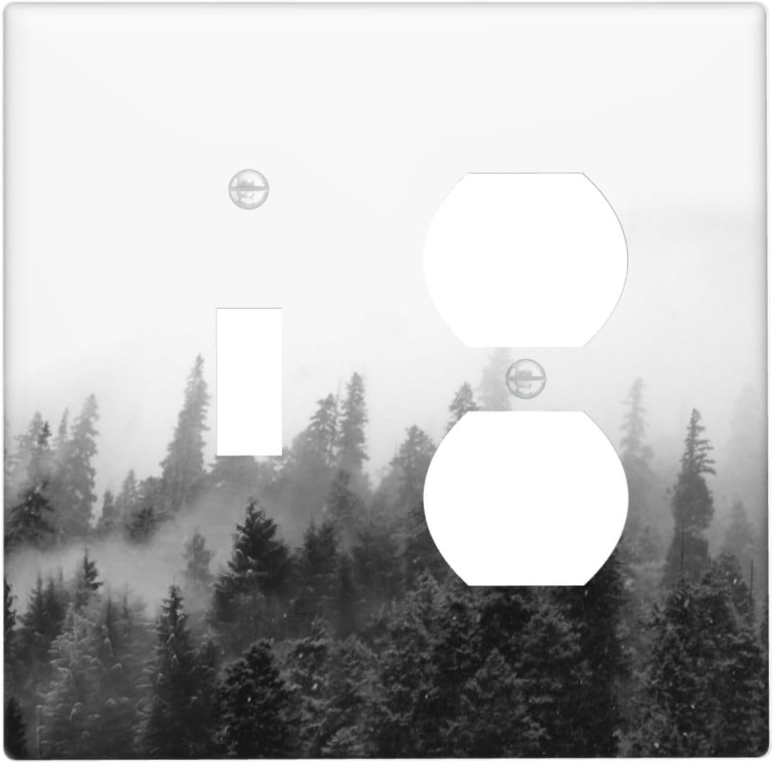 Wallplates Fores Black White Landscape Misty Woods 1 Toggle 1 Duplex Switch Plate Electrical Gfci Faceplate Decorative Light Switch Covers For Farmhouse Cabin Decor