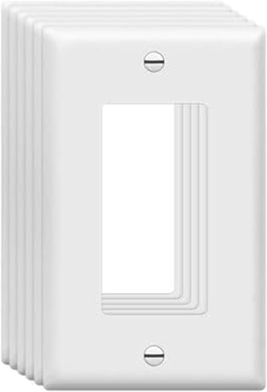 Mid-Size Decorator Wall Plates 1-Gang 4.89" x 3.12" Switch Outlet Electrical Cover Plate Unbreakable Thermoplastic Faceplate for Light Receptacle Outlet Switch, White (6 Pack)
