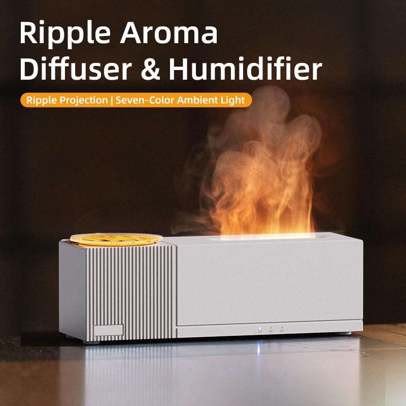 Essential Oil Diffuser, Ripple Projection Vibe Flame Oil Diffuser - Aromatherapy Aroma Humidifier, Upgrade 7 Flame Colors Noiseless 150ml Remote - Perfect for Bedroom Home Office (Ripple Black)