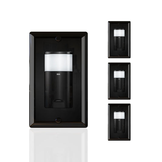 ECOELER Black PIR Motion Sensor Light Switch, Occupancy Motion Detector Switch with Sensitivity & Delay Adjustable, Neutral Wire Required, Single Pole, for Hallway, Bathroom, Storage Room, 4 Pack