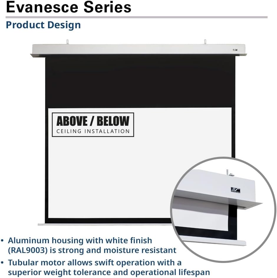 Elite Screens Evanesce, 112" 16:9, Recessed in-Ceiling Motorized Projector Screen and Installation Kit, 8k/4K Ultra HD Ready, Matte White Fiberglass, Reinforced Projection Surface, IHOME112HW2-E16