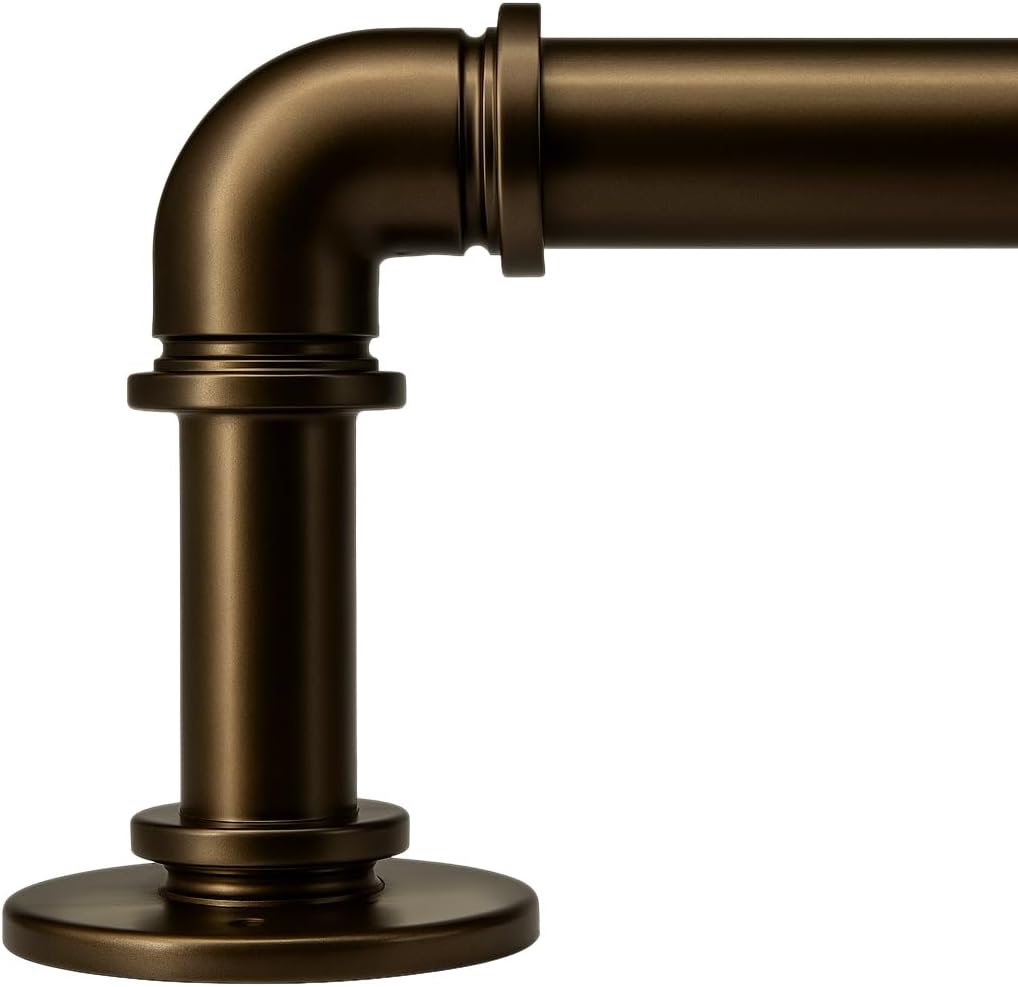 Industrial Curtain Rods 18 to 88 in,Blackout Curtain Rod,Adjustable Length,1 in Diameter Pipe,Wall or Ceiling Mounted,for Bedroom and Living Room (Coffee Gold 18” to 88”)