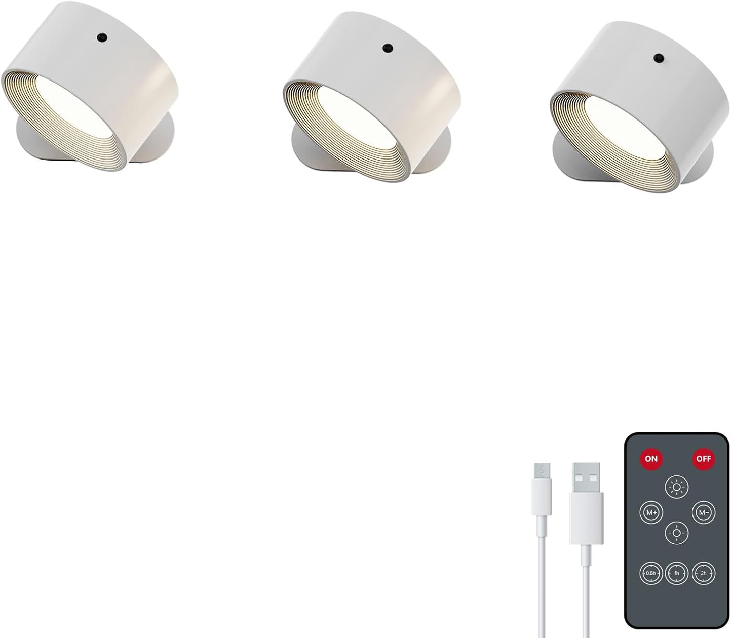 Koopala 3PACK Rechargeable LED Wall Sconce, Cordless Battery with Remote, Powered Wall Sconce, 3 Brightness Levels, 360° Swivel Magnetic Shade for Bedrooms, Hallways, Den and Reading Spaces（White）