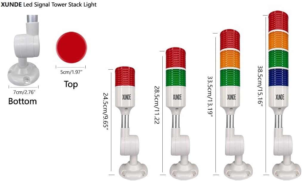 LED Warning Lights XUNDE Industrial Signal Lamp Machine Equipment Indicator Lights, Sound and Light Alarms 24V DC (1-Layer)