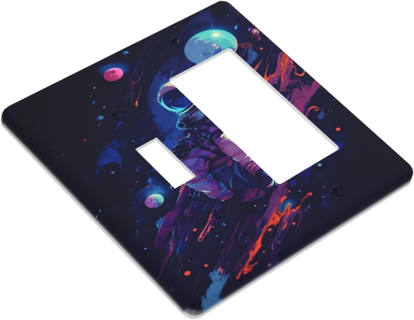 Purple Space Astronaut Planet Decorative Double Gang 1 Gang Wall Plate Cover Single Toggle Rocker Combination Light Switch Cover Plate Jumbo Switch Cover Plate for Bedroom Decor