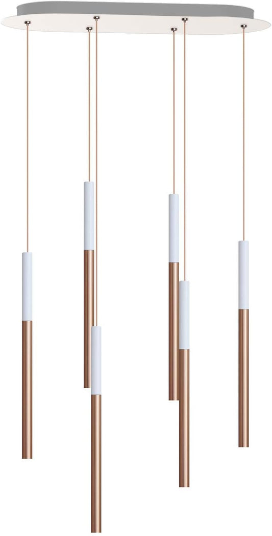 ALTAIR 6 Mini Pendant Lighting White-Copper - LED Hanging Light Fixture for Kitchen Island, Bar, Foyer - Cluster Pendants - Dimmable, Adjustable Wire, Lamp Bulb Included