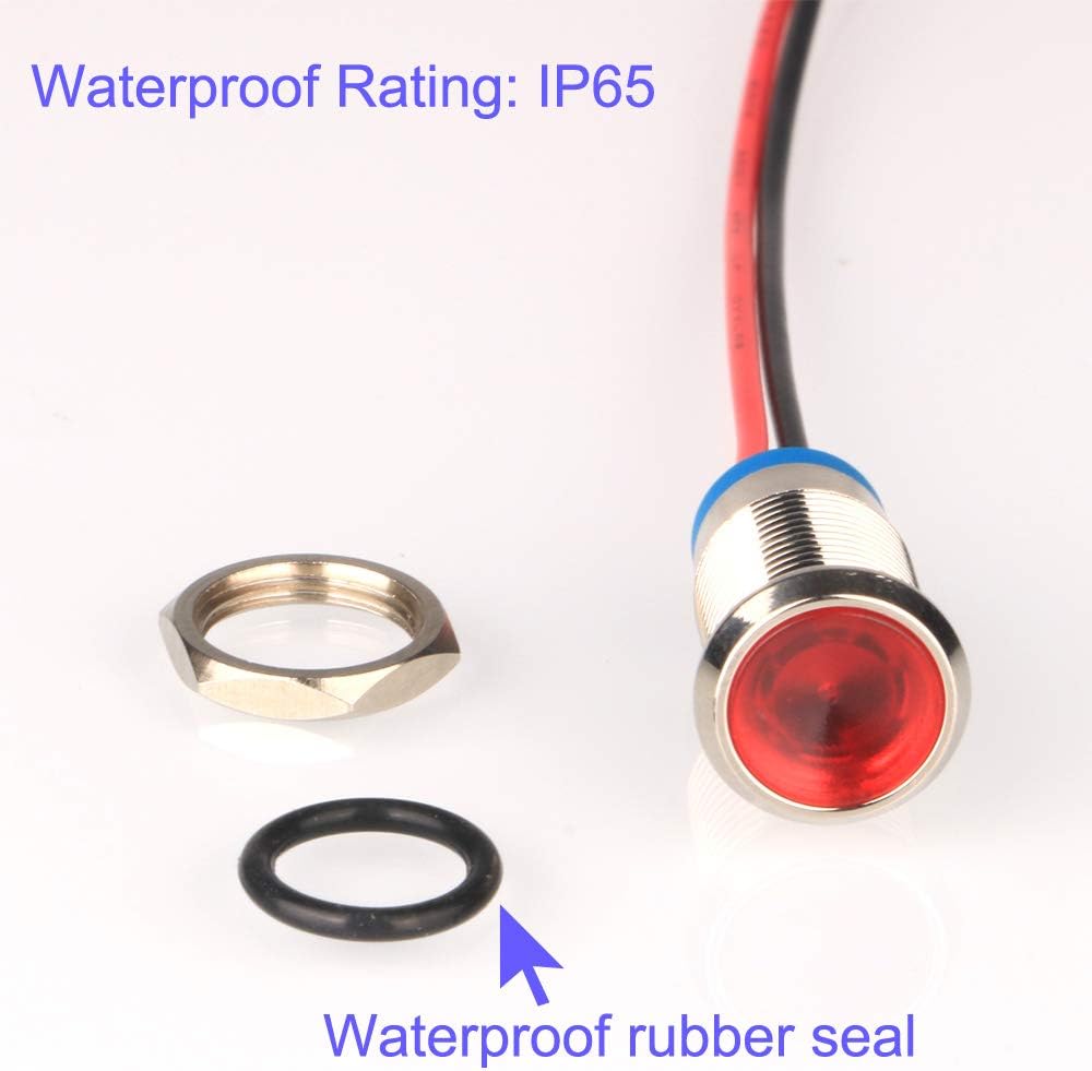 5pcs 10mm AC/DC 12-24V LED Metal Indicator Light Waterproof Signal Lamp Pilot Dash Directional Car Truck Boat with Wire
