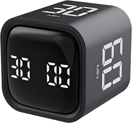 Pomodoro Timer, Cube Productivity Timer with Adjustable Sound and Vibration Alert, Ideal for Work, Office, ADHD, Study, and Tasks - 5/10/30/60 Minutes & Custom Countdown - Black