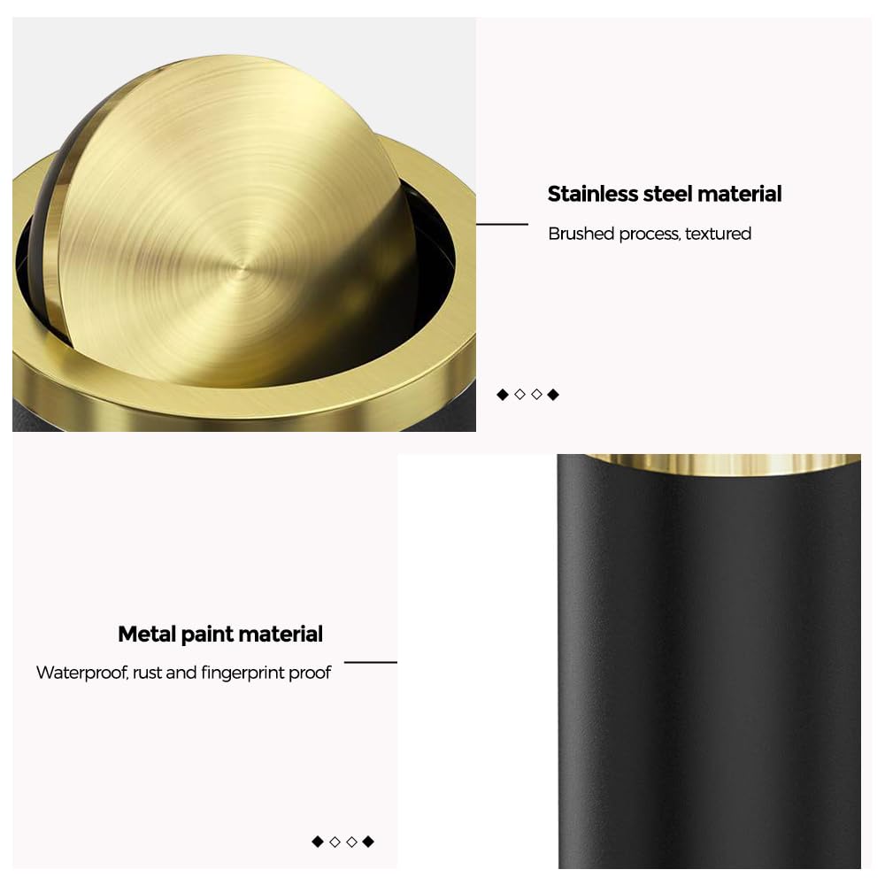 Brushed Brass Garbage can,Bathroom Trash can with lid，Modern Small Trash Can with Flipping Lid, 9 L,Garbage cans for Bathroom, Kitchen,Bedroom, Metallic Gold (Black（Double）)