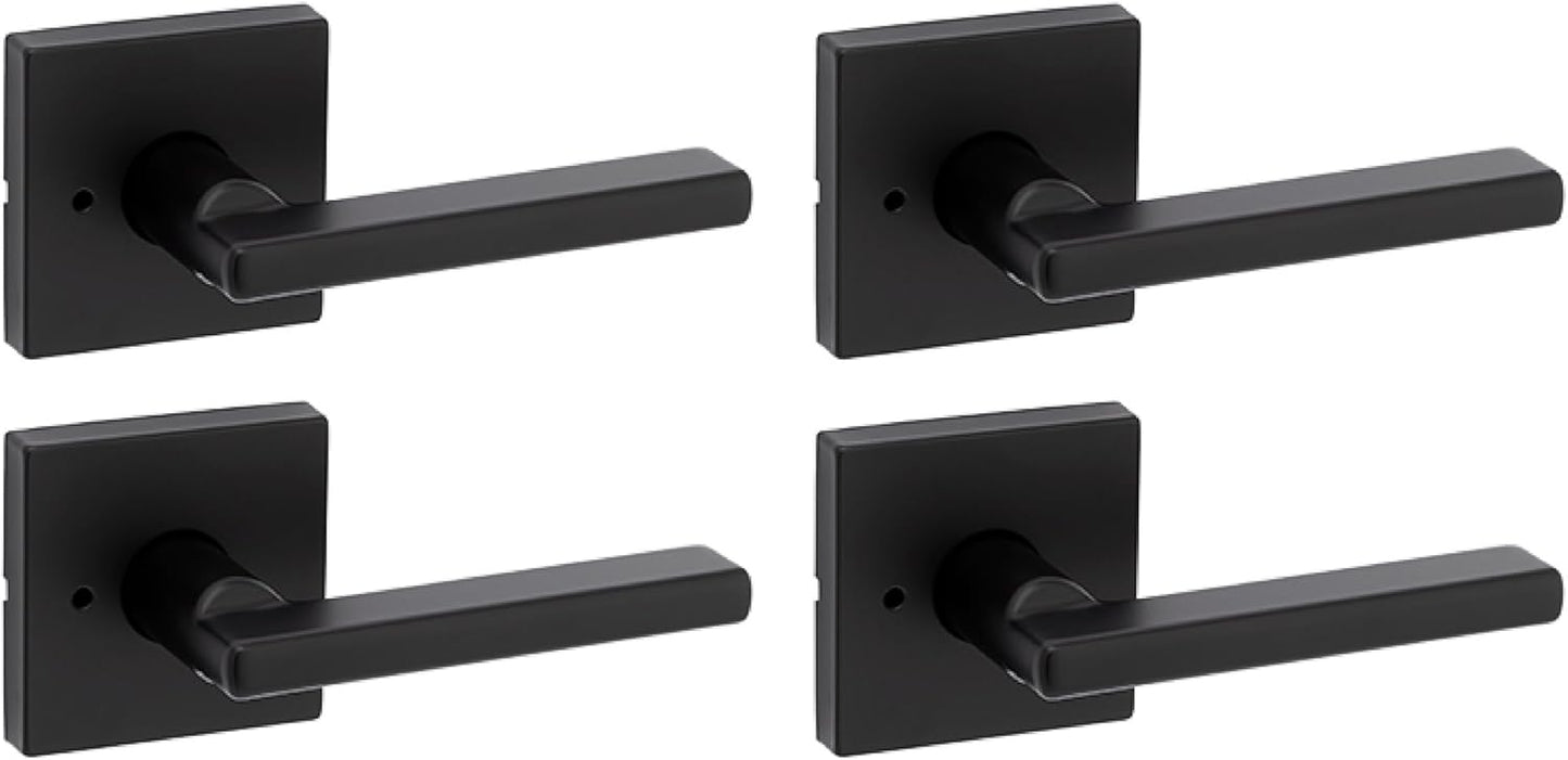 Kwikset Halifax Interior Privacy Door Handle with Lock, Door Lever for Bathroom and Bedroom, Matte Black, Reversible Keyless Turn Lock, with Microban Protection, 4 Pack