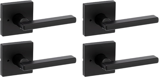 Kwikset Halifax Interior Privacy Door Handle with Lock, Door Lever for Bathroom and Bedroom, Matte Black, Reversible Keyless Turn Lock, with Microban Protection, 4 Pack