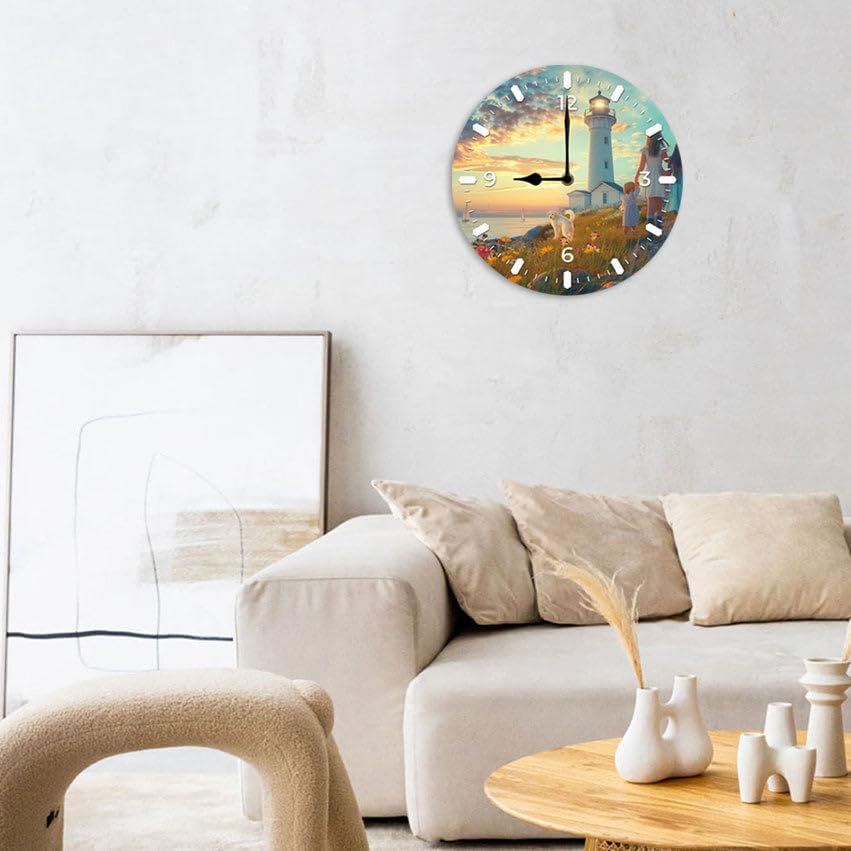 10 in Beach Path -2 Wood Wall Clock – Digital Time Display, Smart Home Compatible for Bedside or Workspace