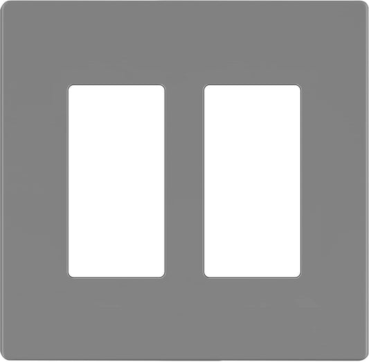 LIDER Matte Finish Decorator Switch Cover, Screwless Wall Plate, Mid-Size 2-Gang 4.88" x 4.92", Unbreakable Polycarbonate Thermoplastic, UL Listed, LSWP-32M-GY, Gray