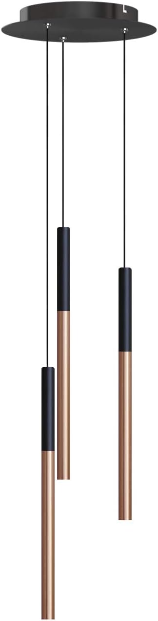 ALTAIR 3 Mini Pendant Lighting Black-Copper - LED Hanging Light Fixture for Kitchen Island, Bar, Foyer - Cluster Pendants - Dimmable, Adjustable Wire, Lamp Bulb Included