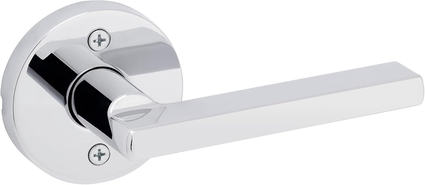 Kwikset Halifax Dummy Door Handle, Single Sided Round Lever for Closets, French Double Doors, and Pantry, Polished Chrome Non-Turning Reversible Interior Push/Pull Lever, with Microban Protection