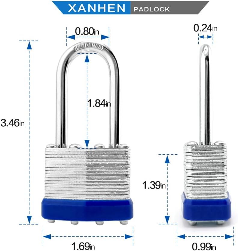 Lock Outdoor Padlocks, Key Lock, Padlocks with Same Key - Laminated Steel Keyed Padlocks with Long Shackle, 48 Pack, for Hasp Latch, Sheds, Fences, Storage Locker, School, Gym