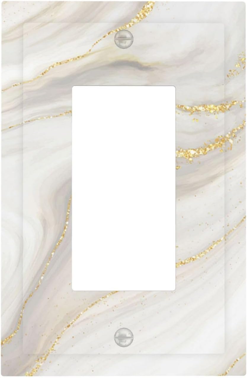 White Grey Gold Marble Simple Tiles Decorative Outlet Covers 1 Gang Single Rocker Light Switch Cover Plate Wall Plates GFCI Faceplate for Bathroom Kitchen Decor