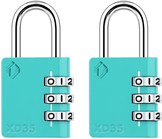 XD35 Combination Lock, 3-Digit Padlock for School Gym Sports LockerLock, Fence, Toolbox, Case, Hasp Storage (2-Pack, Emerald)