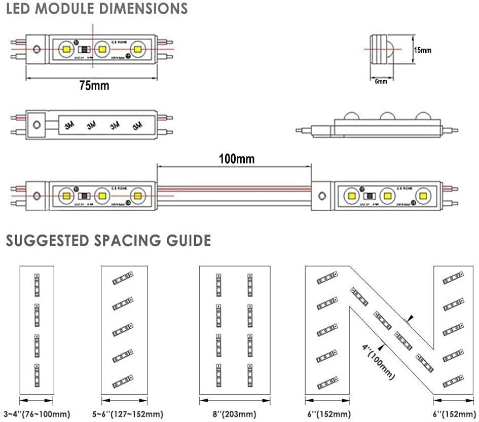 Led Module, LED Windows Lights 6000K 200pcs 99Ft 5730 SMD 150LM Per LED Module IP65 Waterproof for Letter Sign Advertising Signs.(White Light)