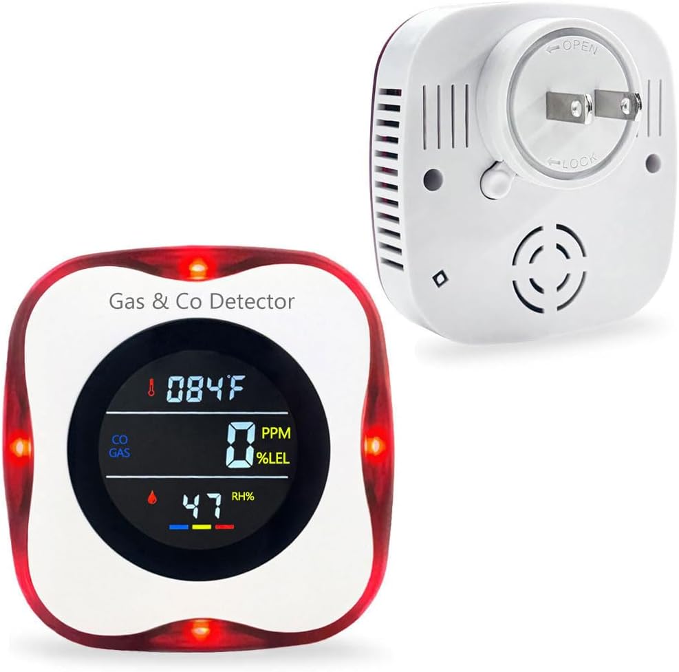 Carbon Monoxide and Natural Gas Detector Plug in Wall, WESHLGD Combination Carbon Monoxide and Gas Detector, 4-in-1 CO and Gas Detector for Home/Kitchen(CO & Gas Alarm with Temperature Humidity)