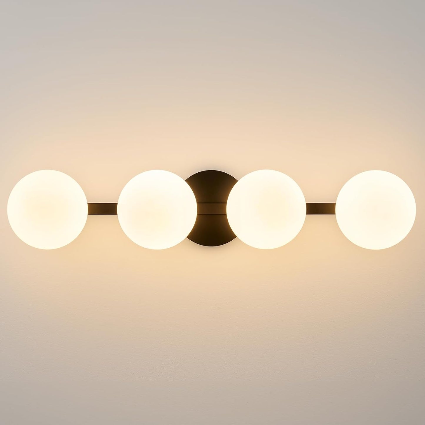 Bathroom Vanity Mirror Light Fixtures: 4 Lights Bath Wall Sconce Lighting - Black Vanity Lights with Milk Glass Shade - Modern Minimalist Makeup Light Fixture above Mirror for Hallway Bedroom E26 Base