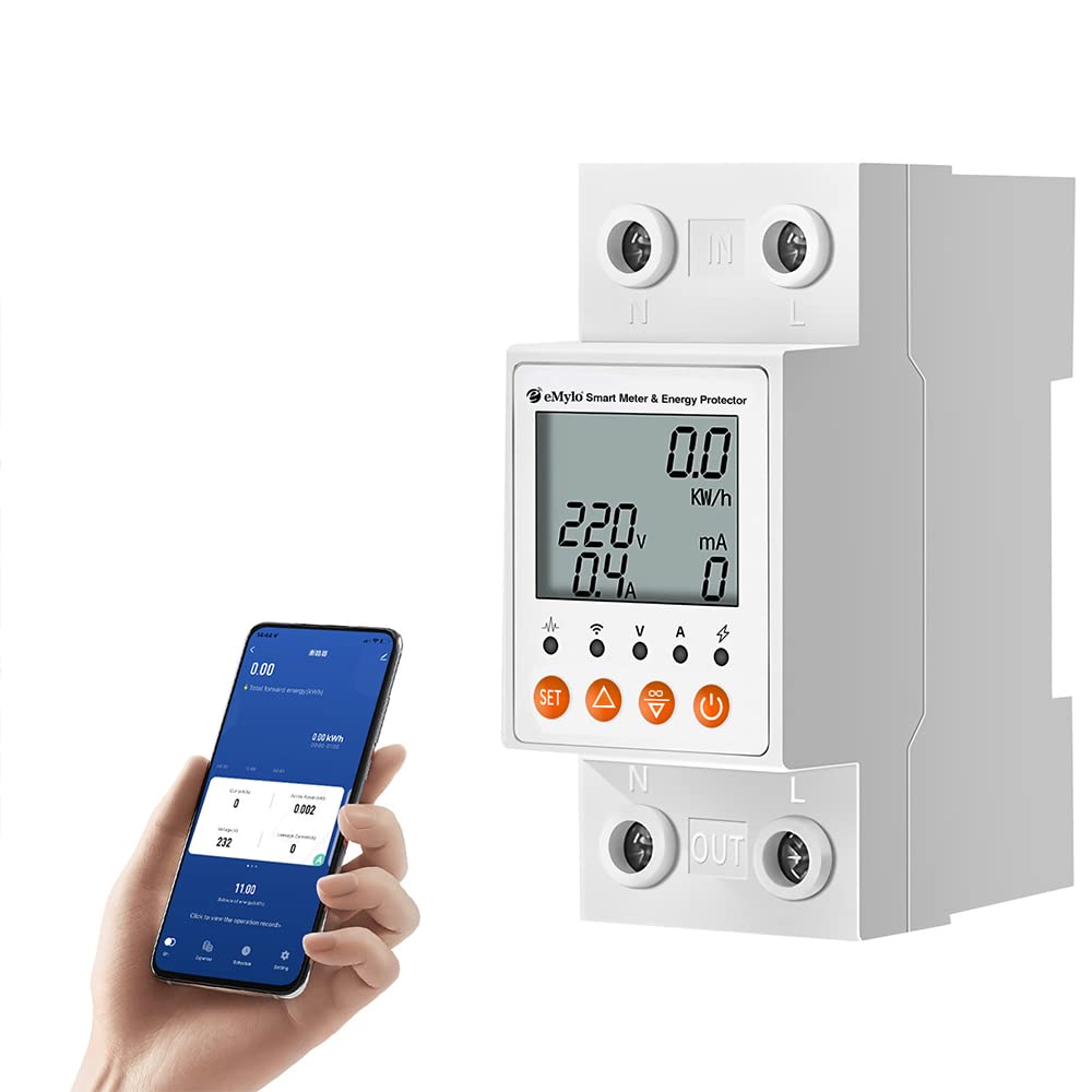 eMylo Single-Phase Smart Energy Meter 63A 80-400V - Circuit Breaker & Leakage Protection, 2.4G WiFi Electricity Monitor with Tuya APP Remote Control for Home, Apartment, Factory
