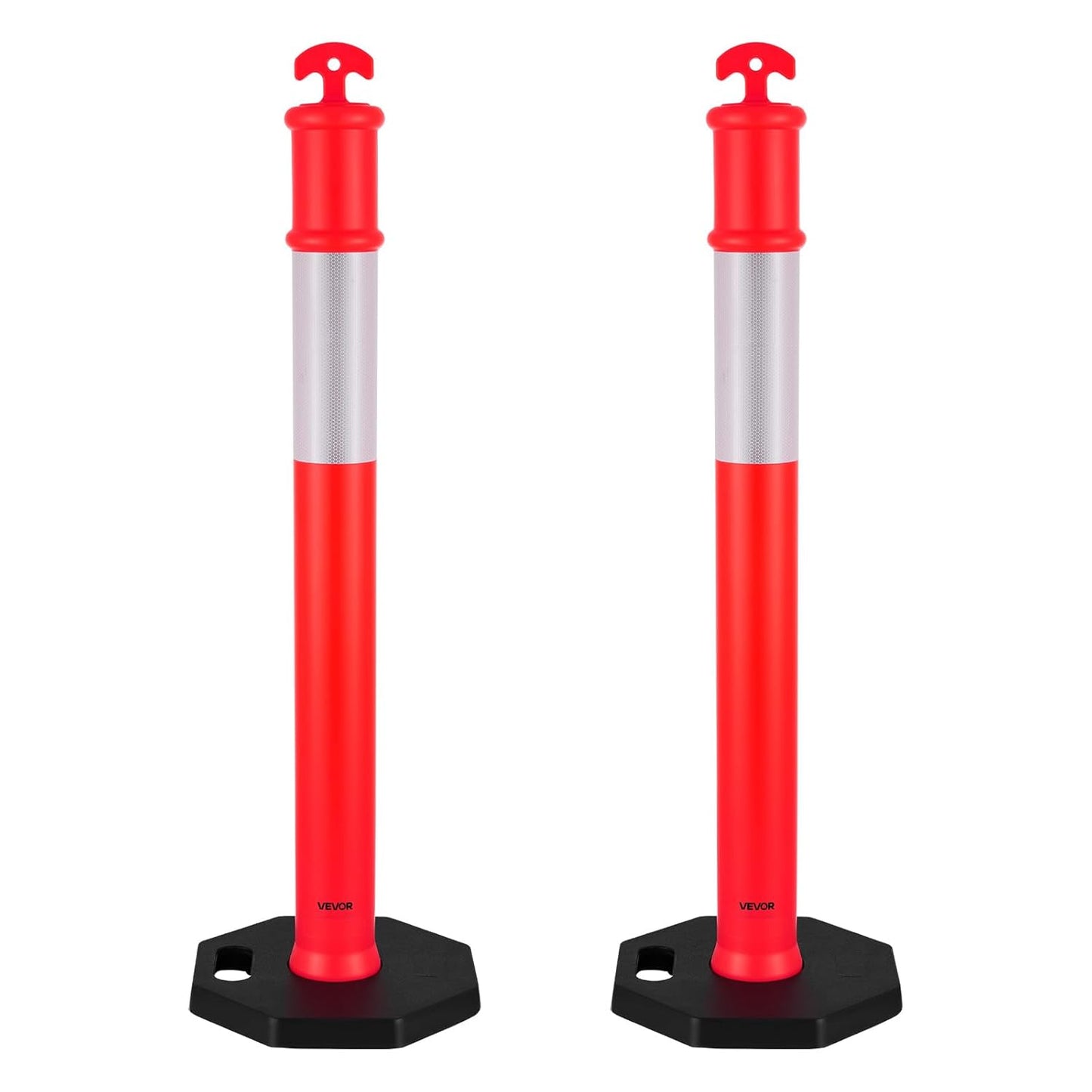 VEVOR 2 Pack Traffic Delineator Posts, 48 inches Traffic Safety Cones with Weighted Base and Reflective Strips, Heavy Duty Delineator Posts for Construction Site, Parking Lot, Crowd Control, Red