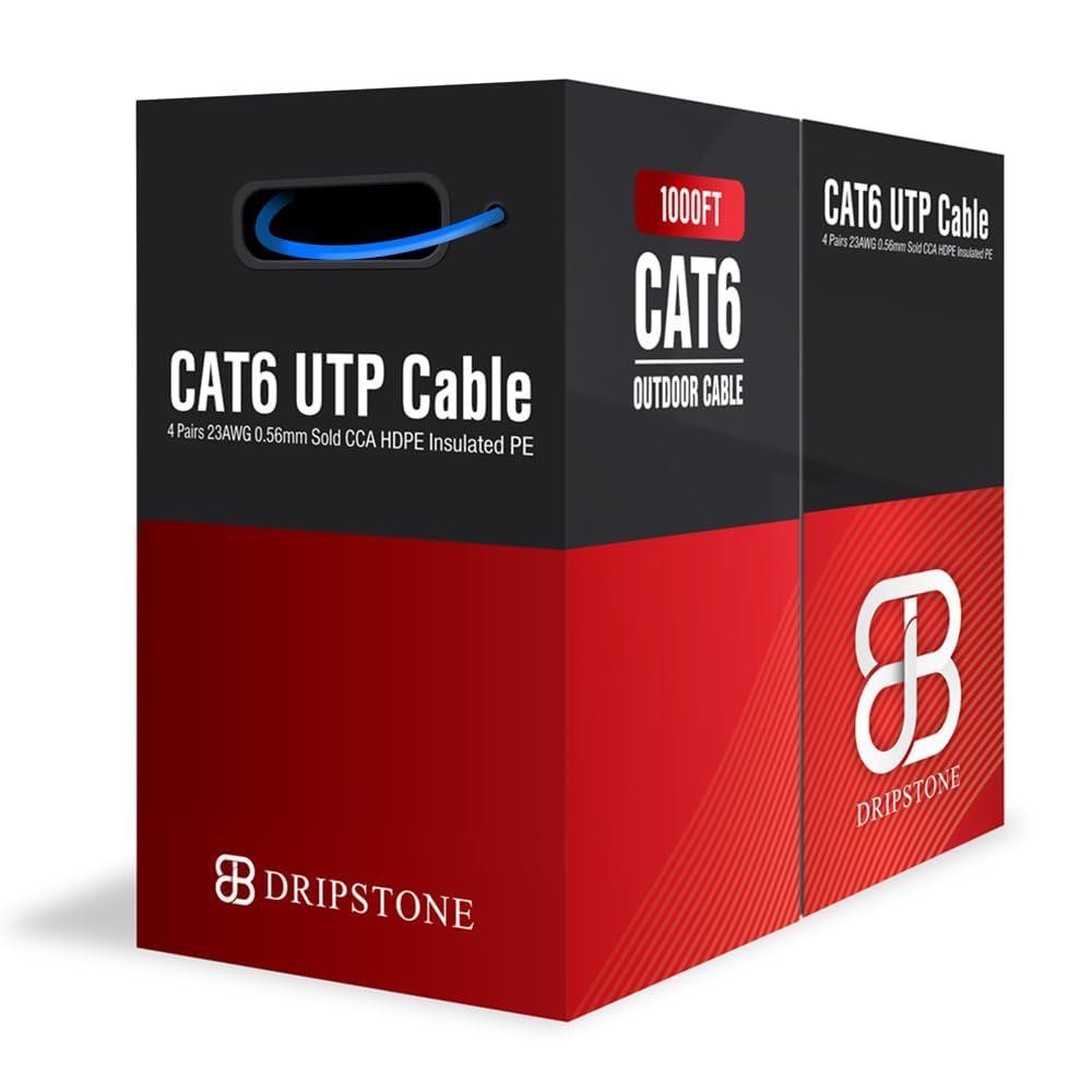 Dripstone CAT6 Direct Burial Ethernet Cable – 23AWG Solid CCA UTP, Waterproof HDPE Insulated, Polyethylene (PE) Jacket for Indoor/Outdoor Installations (Blue - 1000ft)