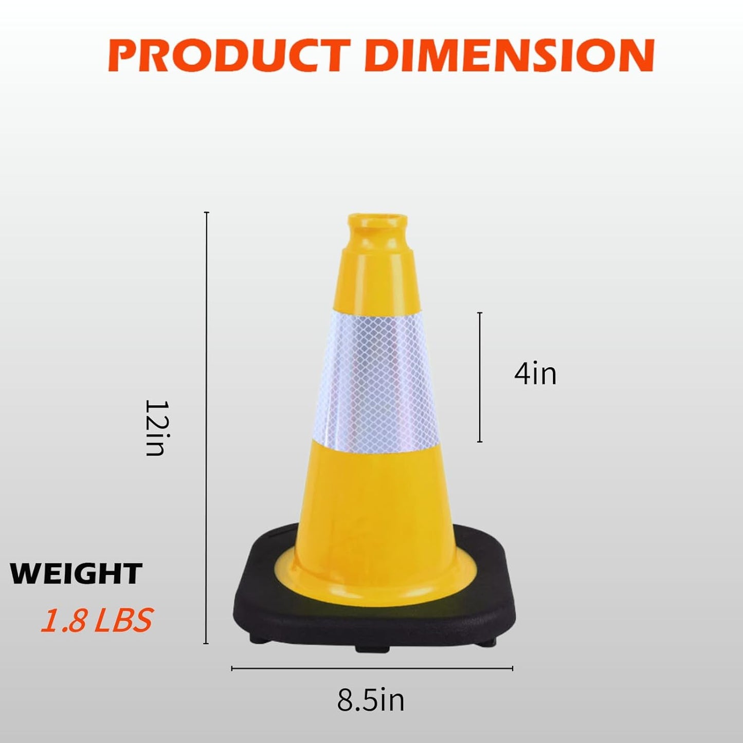 8 Pack 12 Inch Yellow Traffic Cones with Black Base, Multipurpose Road Safety Markers for Driveway, Parking Lots, Pet Training, Kids Games (8, Yellow, 12 Inch)