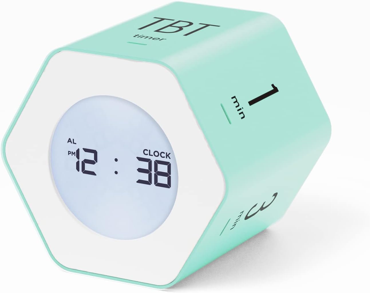 mooas Multi-Hexagon Clock Cube, Digital Clock, Pomodoro Timer, Backlit Display 12/24H Mode Count up & Countdown Timer, Rotating Various Time Presets for Classroom, Gym, Kitchen (Mint)