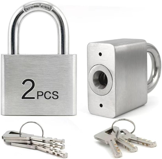 LanuBe 304 Stainless Steel keyed Alike Marine Small Padlocks for Outdoor use, 1-9/16 inch Wide Body, Stainless Steel Body, Normal Shackle, Pack of 2