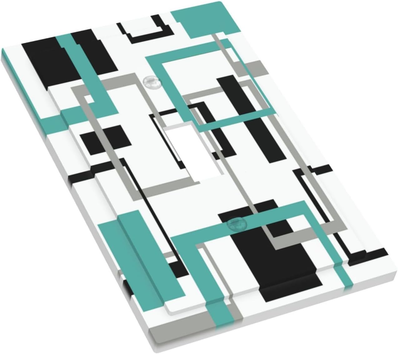 Geometric Turquoise Black Gray Modern Abstract Boho Decorative Light Switch Cover 1 Gang Single Toggle Device Electrical Faceplate Switchplates Decorator Outlet Wall Plate for Office Nursery Decor