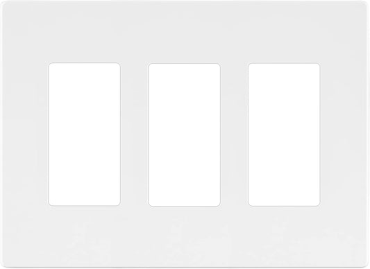LIDER Matte Finish Triple Decorator Switch Cover, Screwless Wall Plate, Mid-Size 3-Gang 4.88" x 6.77", Polycarbonate Thermoplastic, UL Listed, LSWP-33M-W, White