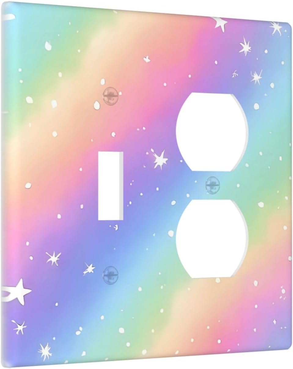 Decorative Outlet Covers Pink Blue Purple Iridescent Rainbow 2 Gang Light Switch Cover Plate Single Toggle Duplex Wall Plates for Electrical Outlets Switch Plate Covers for Bedroom Decor