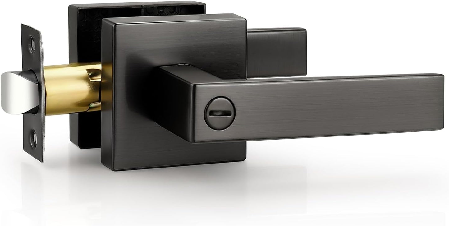 Probrico 1 Pack Interior Privacy Grey Door Handle, Gunmetal Black Locking Bedroom & Bathroom Lever, Reversible for Right & Left Side